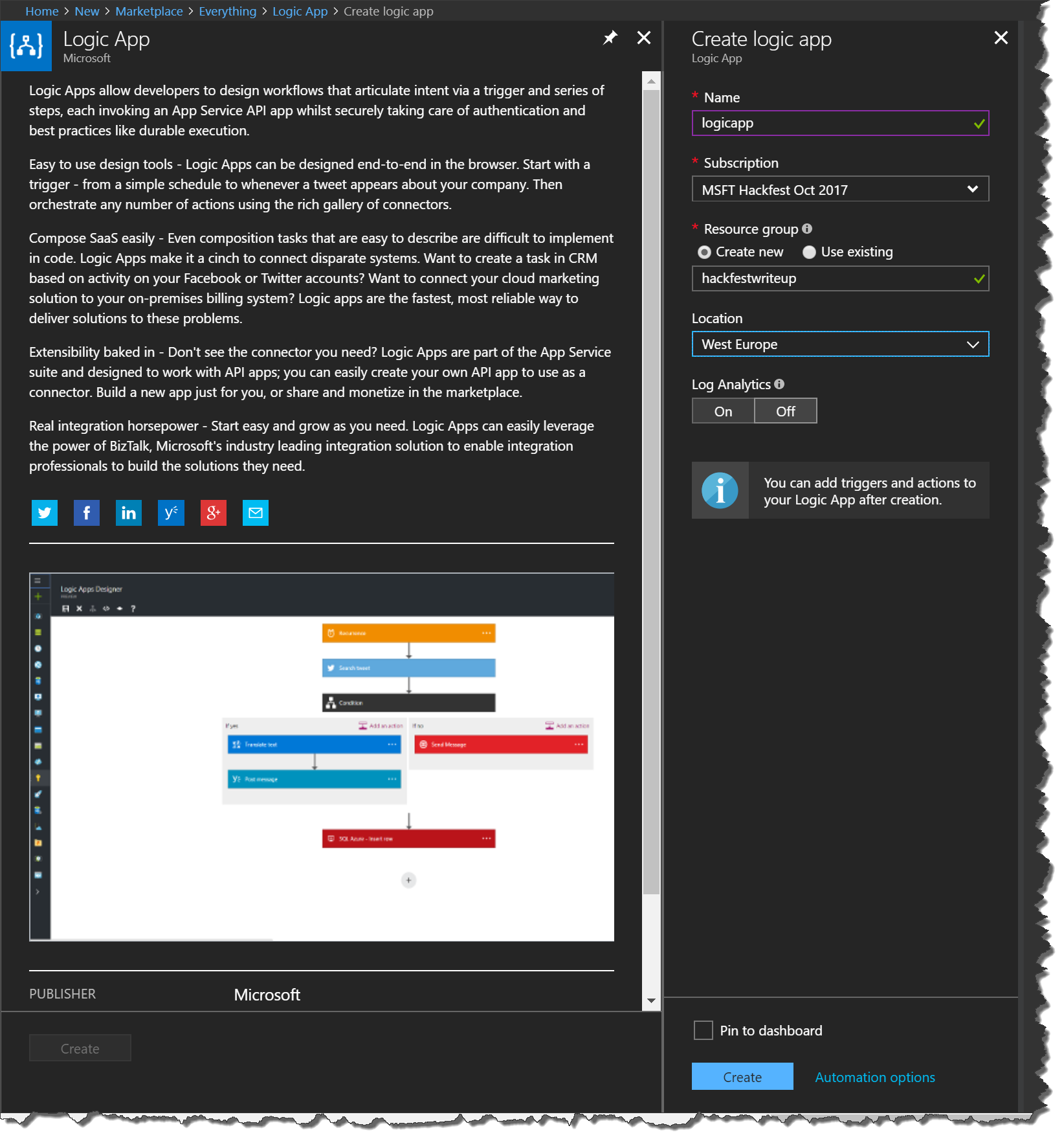 Azure Portal: Create an Azure Logic App